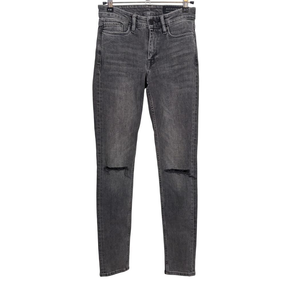 AllSaints Grace Slashed Skinny Jeans Womens 24 Gray Distressed Faded Wash